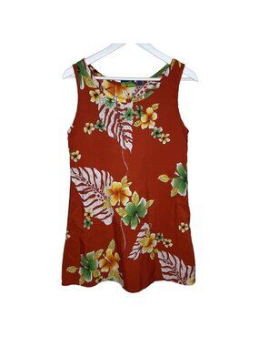 Vintage 90s Red Hawaiian Floral Print Mini A-Line Tank Dress, Size Small